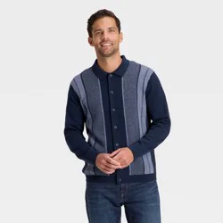 Men's Long Sleeve Jacquard Full Button Polo Sweater - Goodfellow & Co™ Blue L