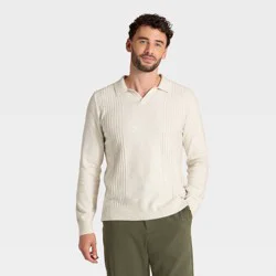 Men's Soft Knit Johnny Collar Polo Sweater - Goodfellow & Co™ Light Beige L