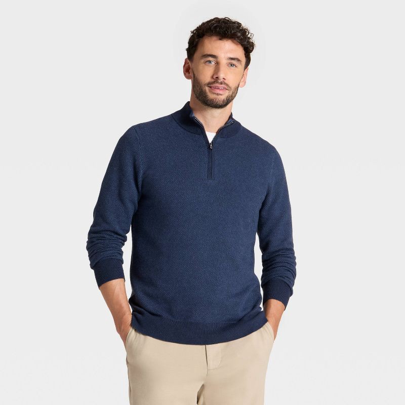 slide 1 of 3, Men's 1/4 Zip Sweater - Goodfellow & Co™ Navy Blue L, 1 ct