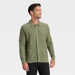 Men's Collared Cardigan Sweater - Goodfellow & Co™ Olive Green S