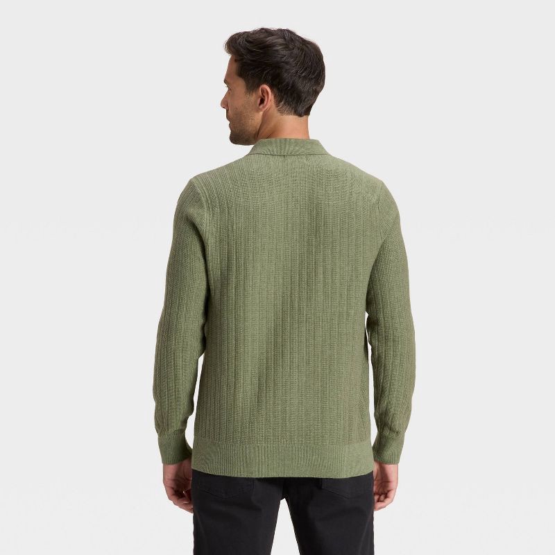 slide 2 of 3, Men's Collared Cardigan Sweater - Goodfellow & Co™ Olive Green L, 1 ct