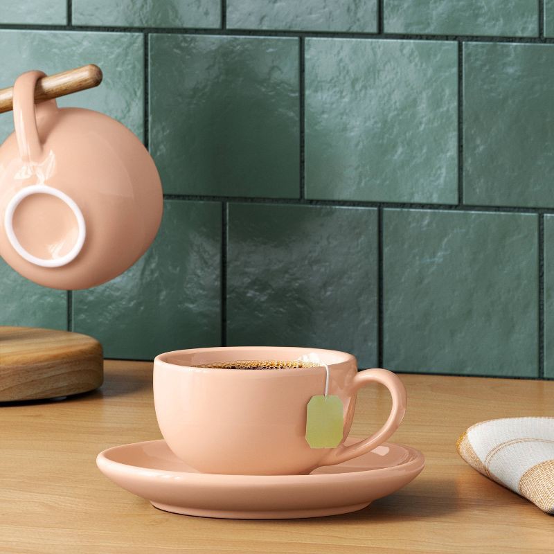 slide 2 of 4, 2pc 4.3 fl oz New Modern Coupe Espresso Mug with Saucer Pink - Threshold™, 2 ct, 4.3 fl oz