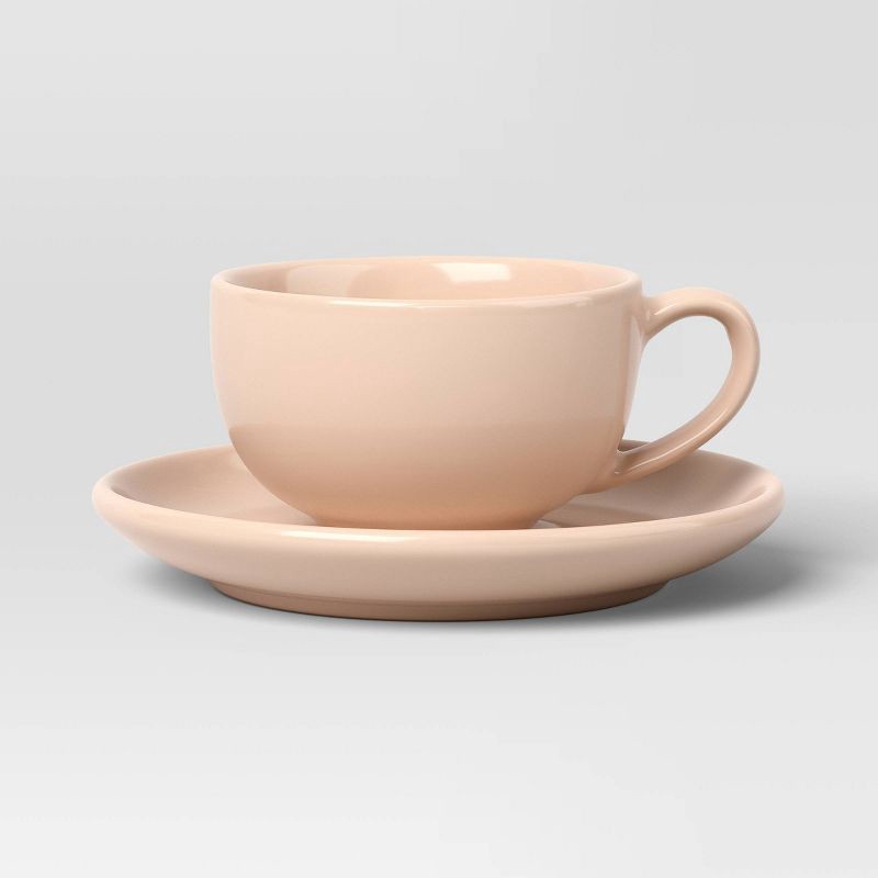 slide 1 of 4, 2pc 4.3 fl oz New Modern Coupe Espresso Mug with Saucer Pink - Threshold™, 2 ct, 4.3 fl oz