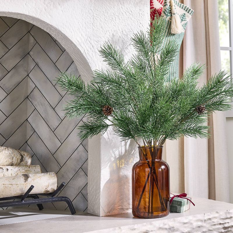 slide 2 of 3, Hearth & Hand with Magnolia 25" Pine in Amber Vase Artificial Arrangement - Hearth & Hand™ with Magnolia, 1 ct