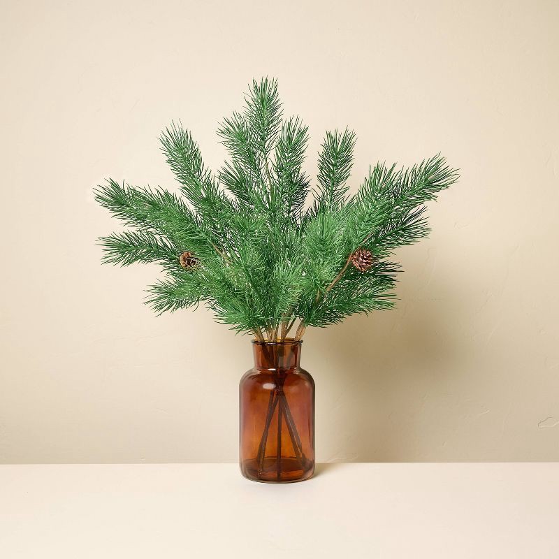 slide 1 of 3, Hearth & Hand with Magnolia 25" Pine in Amber Vase Artificial Arrangement - Hearth & Hand™ with Magnolia, 1 ct