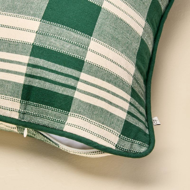 slide 4 of 4, Hearth & Hand with Magnolia 18"x18" Plaid Square Toss Pillow Cream/Green - Hearth & Hand™ with Magnolia, 1 ct