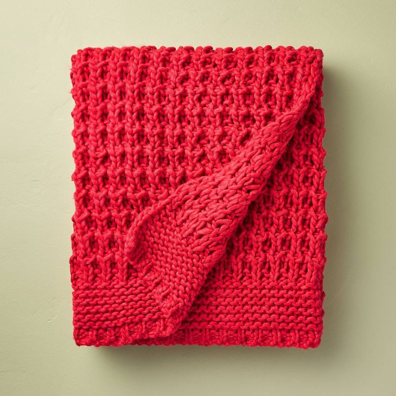 slide 1 of 3, Hearth & Hand with Magnolia 50"x60" Cable Knit Throw Blanket Red - Hearth & Hand™ with Magnolia, 1 ct
