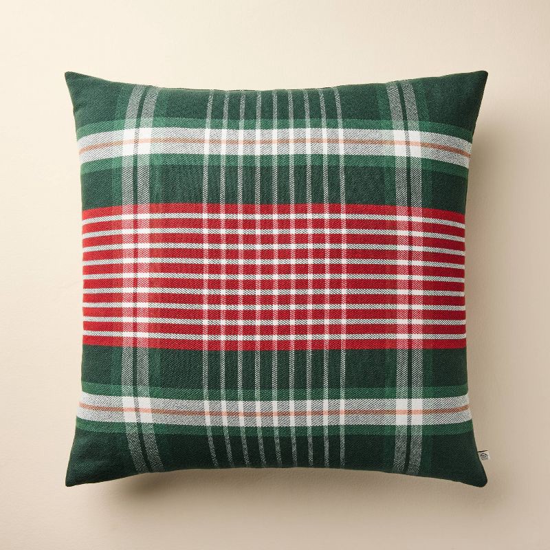 slide 1 of 4, Hearth & Hand with Magnolia 24"x24" Plaid Square Toss Pillow Red/Green - Hearth & Hand™ with Magnolia, 1 ct