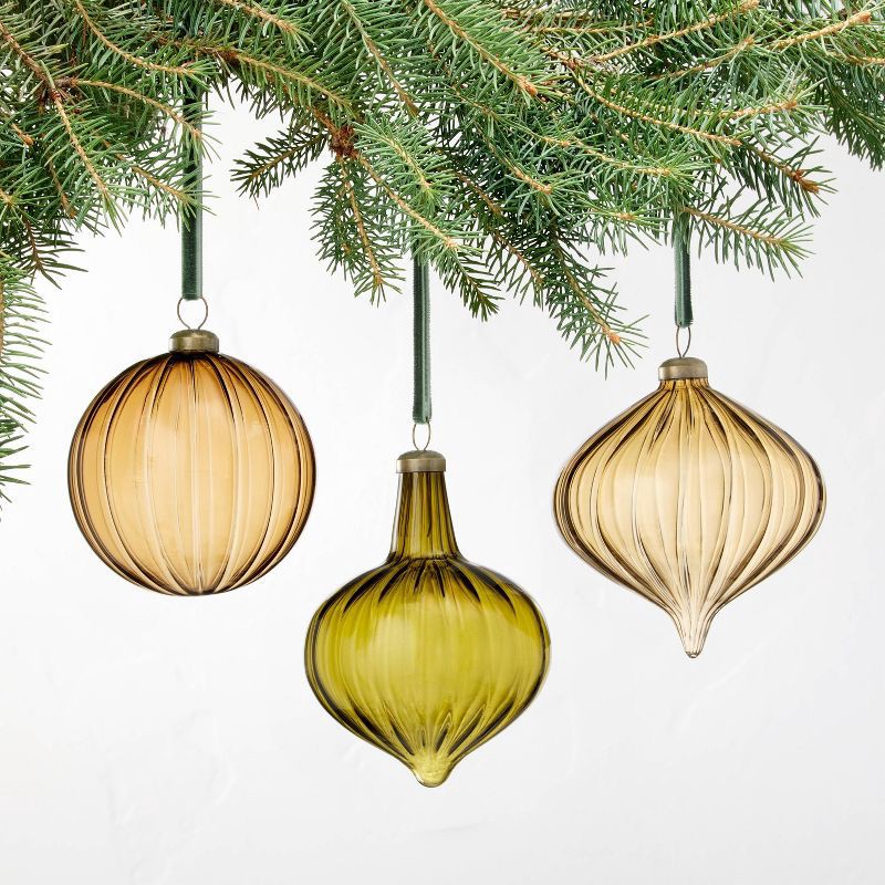 slide 3 of 3, Hearth & Hand with Magnolia 3pk Assorted Colored Glass Ornament Set - Hearth & Hand™ with Magnolia, 3 ct