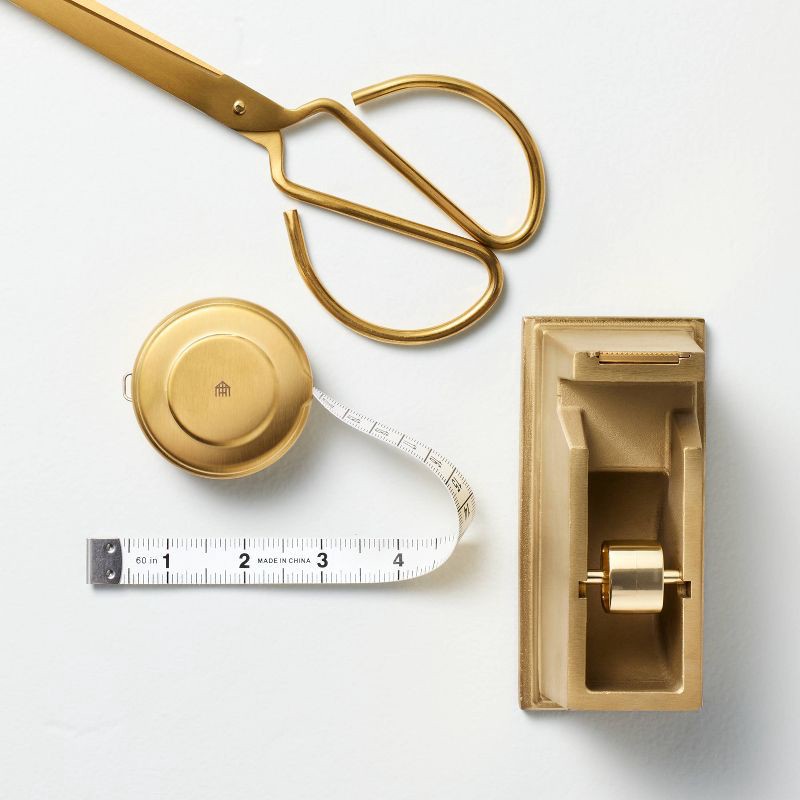 slide 3 of 3, Hearth & Hand with Magnolia 3pc Brass Scissor with Measuring Tape and Tape Dispenser Set - Hearth & Hand™ with Magnolia, 3 ct