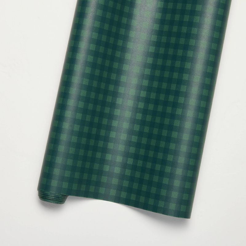 slide 1 of 3, Hearth & Hand with Magnolia 12' Gift Wrap Green Gingham - Hearth & Hand™ with Magnolia, 1 ct
