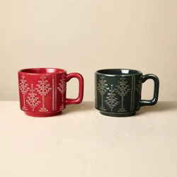 Hearth & Hand with Magnolia Set of 2 14oz Holiday Mug Fairisle Green/Red - Hearth & Hand™ with Magnolia