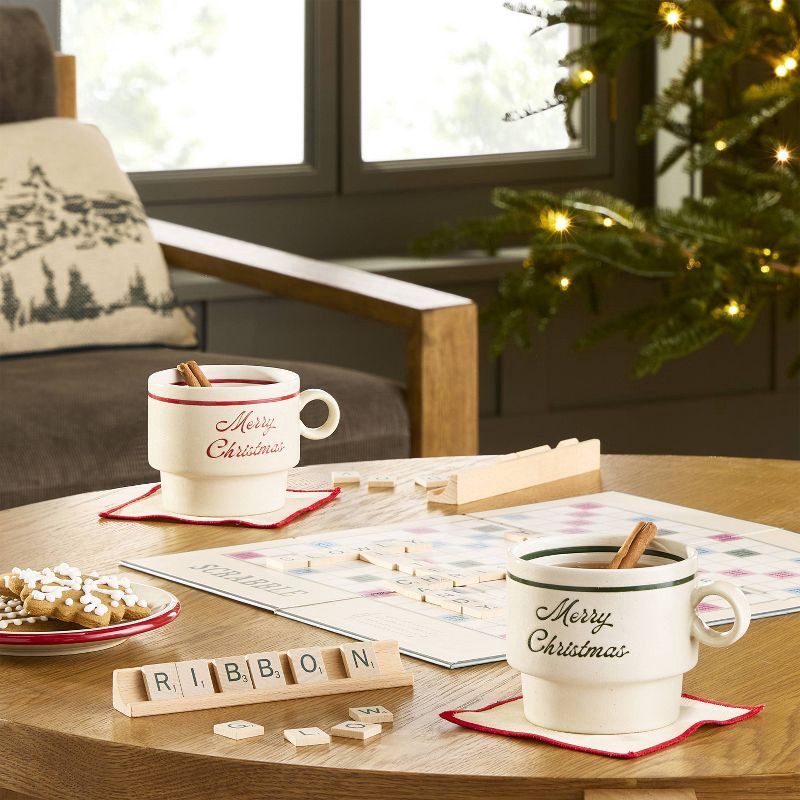 slide 2 of 3, Hearth & Hand with Magnolia Set of 2 14.5oz 'Merry Christmas' Holiday Mug Green/Red - Hearth & Hand™ with Magnolia, 14.5 oz