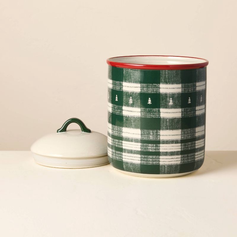 slide 3 of 4, Hearth & Hand with Magnolia Stoneware Reactive Glaze Cookie Jar Cream/Green Plaid - Hearth & Hand™ with Magnolia, 1 ct
