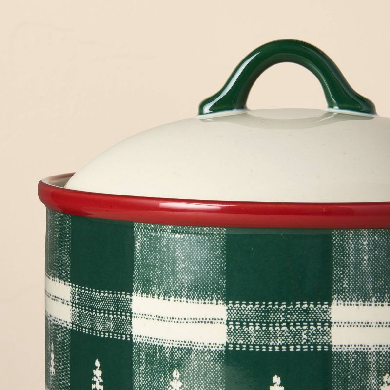 slide 4 of 4, Hearth & Hand with Magnolia Stoneware Reactive Glaze Cookie Jar Cream/Green Plaid - Hearth & Hand™ with Magnolia, 1 ct