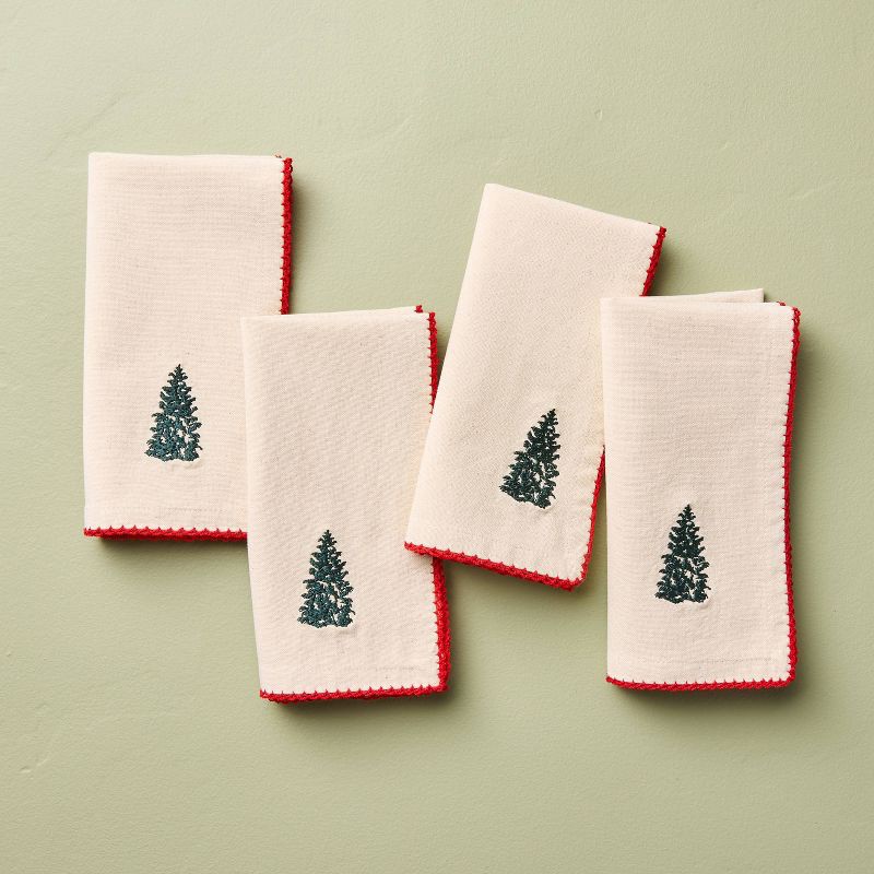 slide 1 of 3, Hearth & Hand with Magnolia 4pc Trim Cloth Napkins Natural/Red - Hearth & Hand™ with Magnolia, 4 ct