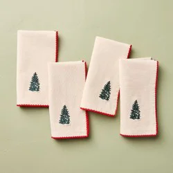 Hearth & Hand with Magnolia 4pc Trim Cloth Napkins Natural/Red - Hearth & Hand™ with Magnolia