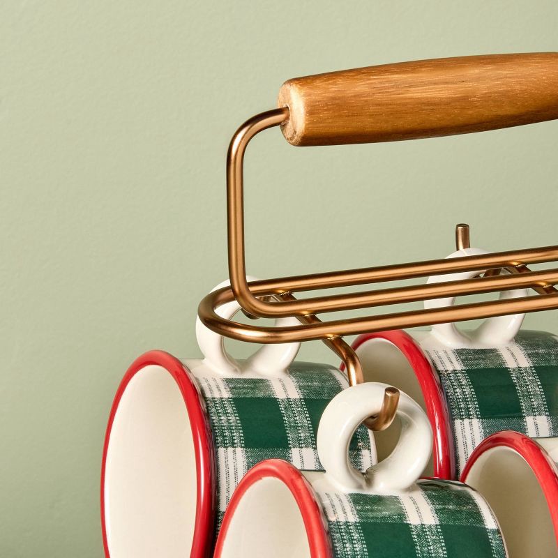 slide 3 of 3, Hearth & Hand with Magnolia 9pc 6.5oz Stoneware Reactive Glaze Hot Cocoa Caddy Green/Cream Plaid - Hearth & Hand™ with Magnolia, 9 ct, 6.5 oz