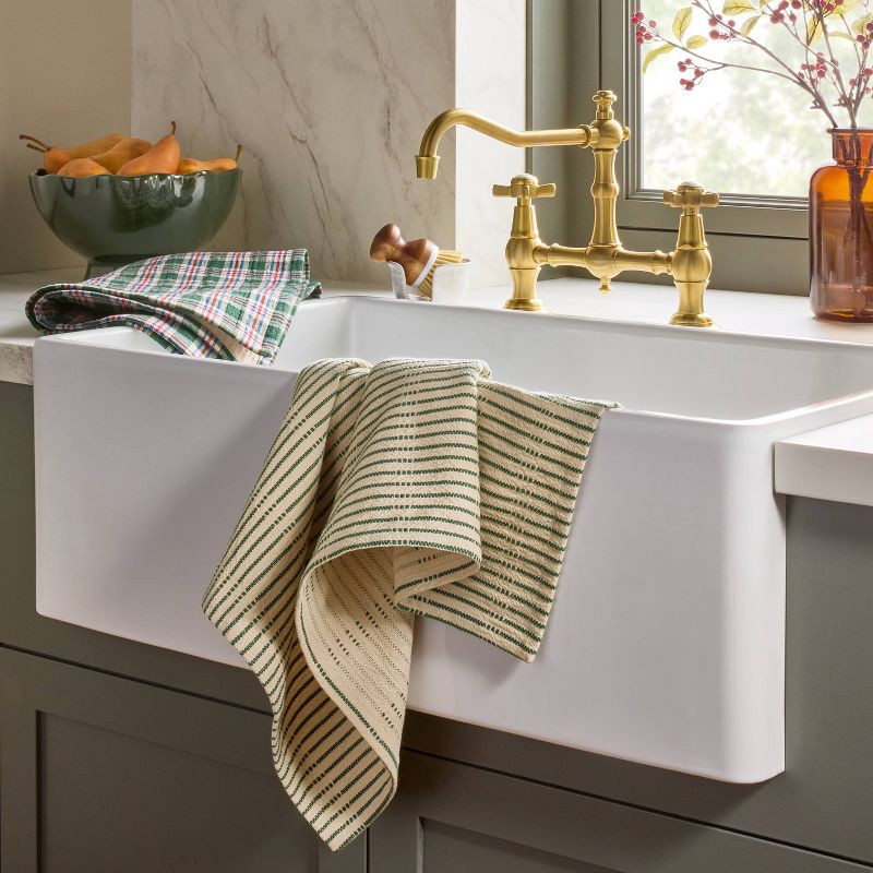 slide 2 of 3, Hearth & Hand with Magnolia Set of 2 Kitchen Towels Green Striped/Green Gingham - Hearth & Hand™ with Magnolia, 1 ct