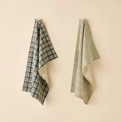 Hearth & Hand with Magnolia Set of 2 Kitchen Towels Green Striped/Green Gingham - Hearth & Hand™ with Magnolia