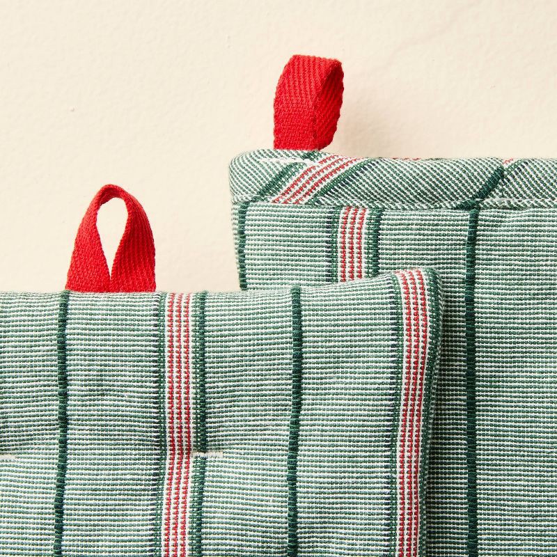 slide 3 of 3, Hearth & Hand with Magnolia 2pc Oven Mitten and Potholder Set Green/Red Stripe - Hearth & Hand™ with Magnolia, 2 ct