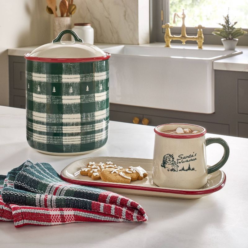 slide 2 of 3, Hearth & Hand with Magnolia 2pc Stoneware Reactive Glaze Cookie Plate and 'santa's Workshop' Mug Cream/Red/Green - Hearth & Hand™ with Magnolia, 2 ct
