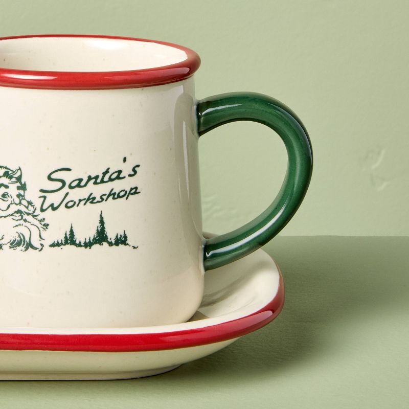 slide 3 of 3, Hearth & Hand with Magnolia 2pc Stoneware Reactive Glaze Cookie Plate and 'santa's Workshop' Mug Cream/Red/Green - Hearth & Hand™ with Magnolia, 2 ct