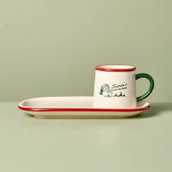 Hearth & Hand with Magnolia 2pc Stoneware Reactive Glaze Cookie Plate and 'santa's Workshop' Mug Cream/Red/Green - Hearth & Hand™ with Magnolia