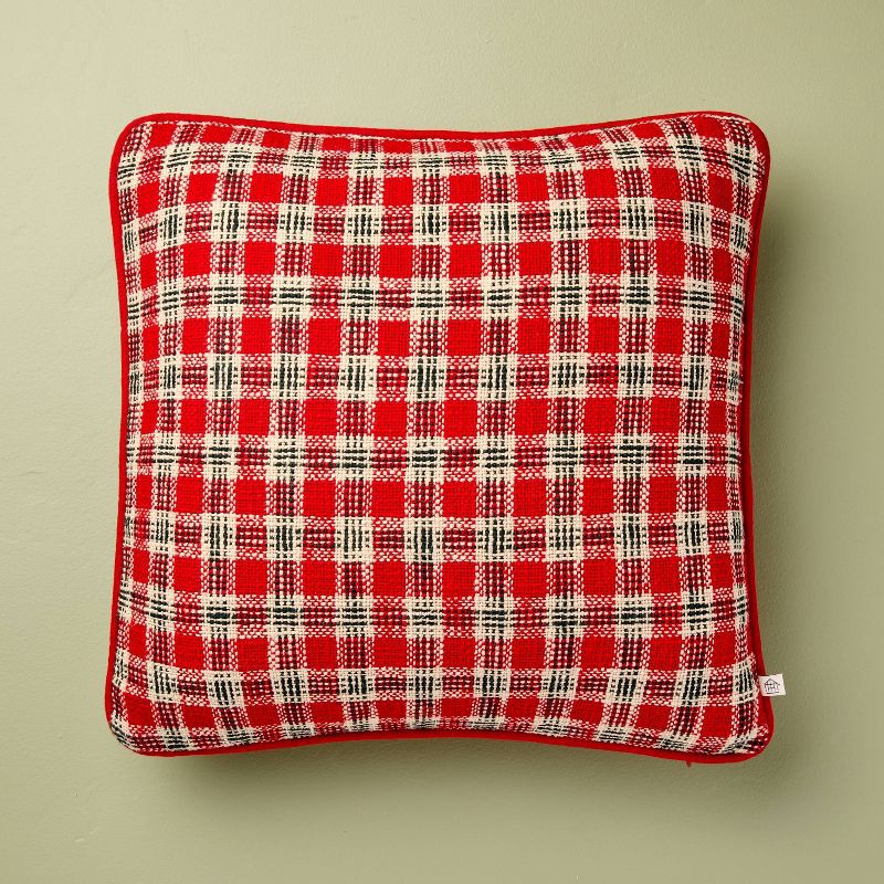 slide 1 of 4, Hearth & Hand with Magnolia 18"x18" Plaid Square Toss Pillow Red - Hearth & Hand™ with Magnolia, 1 ct