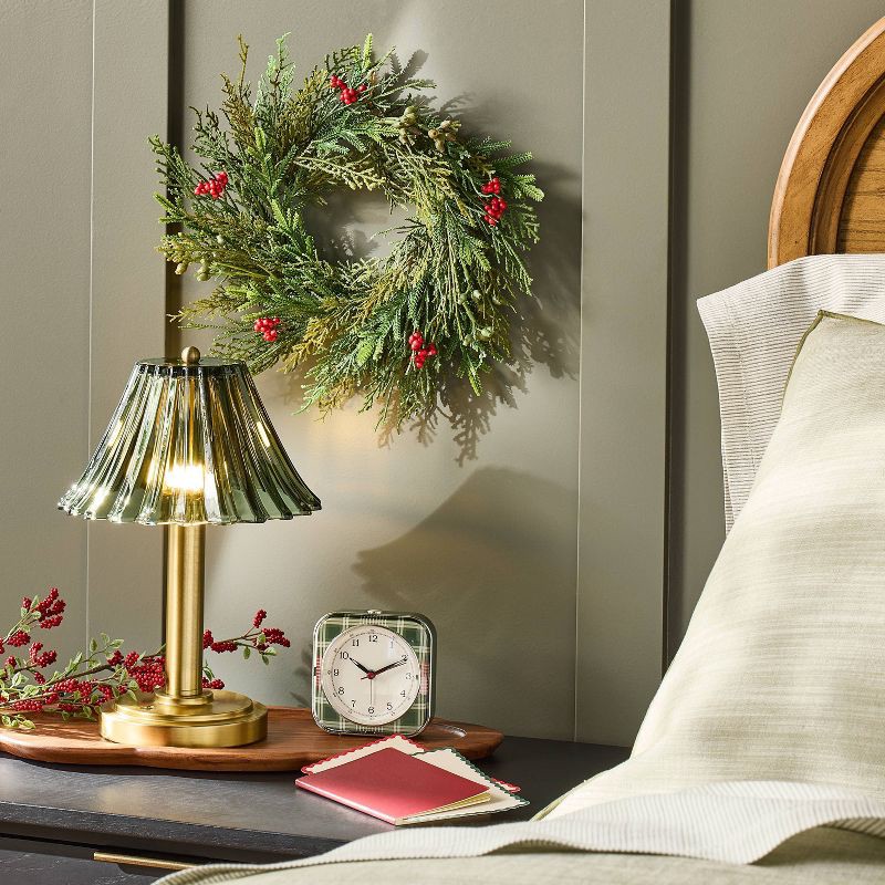 slide 2 of 3, Hearth & Hand with Magnolia 4" Plaid Square Tabletop Analog Clock Green - Hearth & Hand™ with Magnolia, 1 ct