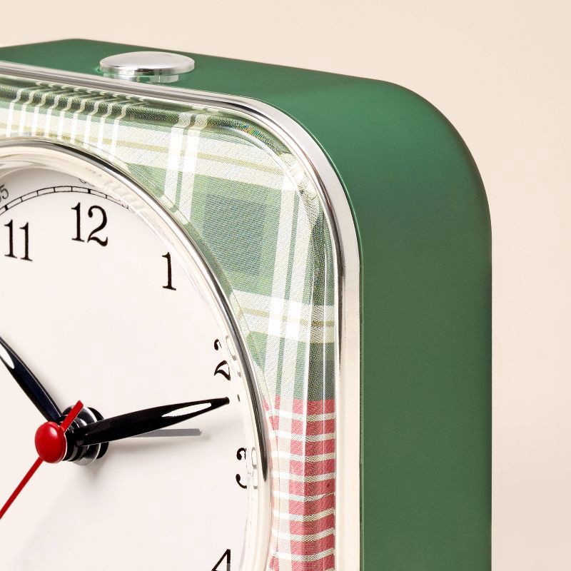 slide 3 of 3, Hearth & Hand with Magnolia 4" Plaid Square Tabletop Analog Clock Green - Hearth & Hand™ with Magnolia, 1 ct