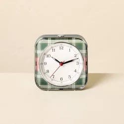 Hearth & Hand with Magnolia 4" Plaid Square Tabletop Analog Clock Green - Hearth & Hand™ with Magnolia