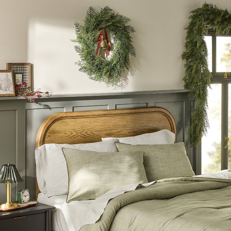 slide 2 of 3, Hearth & Hand with Magnolia 26" Cypress with Brass Bell and Red Ribbon Christmas Wreath - Hearth & Hand™ with Magnolia, 1 ct