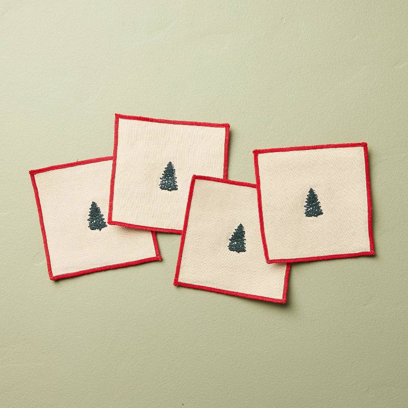 slide 1 of 3, Hearth & Hand with Magnolia Set of 4 Cloth Cocktail Embroidered Tree Napkins - Hearth & Hand™ with Magnolia, 1 ct