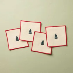 Hearth & Hand with Magnolia Set of 4 Cloth Cocktail Embroidered Tree Napkins - Hearth & Hand™ with Magnolia