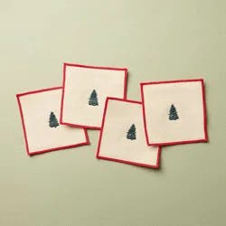 Hearth & Hand with Magnolia Set of 4 Cloth Cocktail Embroidered Tree Napkins - Hearth & Hand™ with Magnolia