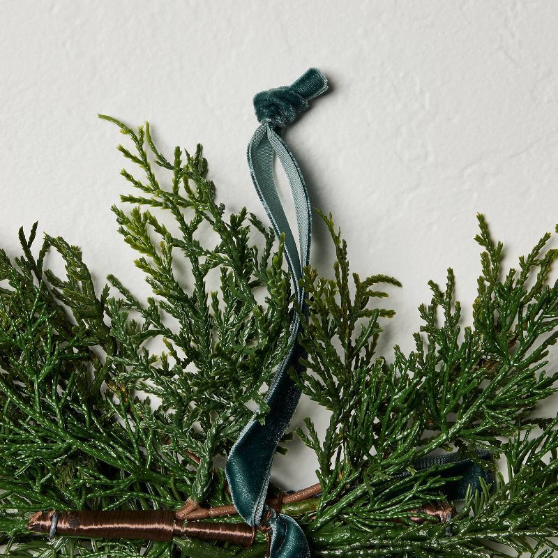 slide 3 of 3, Hearth & Hand with Magnolia 2pk 6" Cedar with Green Ribbon Mini Artificial Swag - Hearth & Hand™ with Magnolia, 2 ct