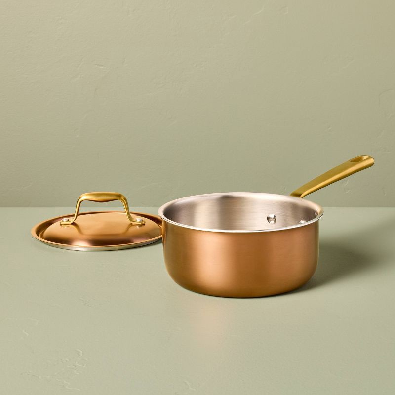 slide 3 of 4, Hearth & Hand with Magnolia 2.1qt 7" 2pc Stainless Steel Sauce Pan Copper - Hearth & Hand™ with Magnolia, 2.1 qt, 2 ct