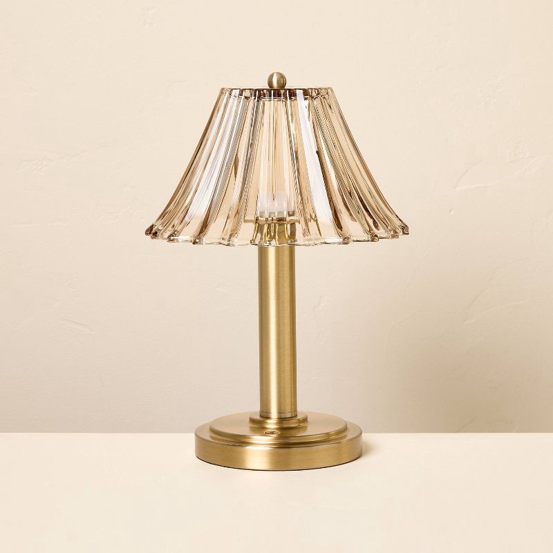 slide 1 of 5, Hearth & Hand with Magnolia Glass Shade Table Lamp Tan - Hearth & Hand™ with Magnolia, 1 ct