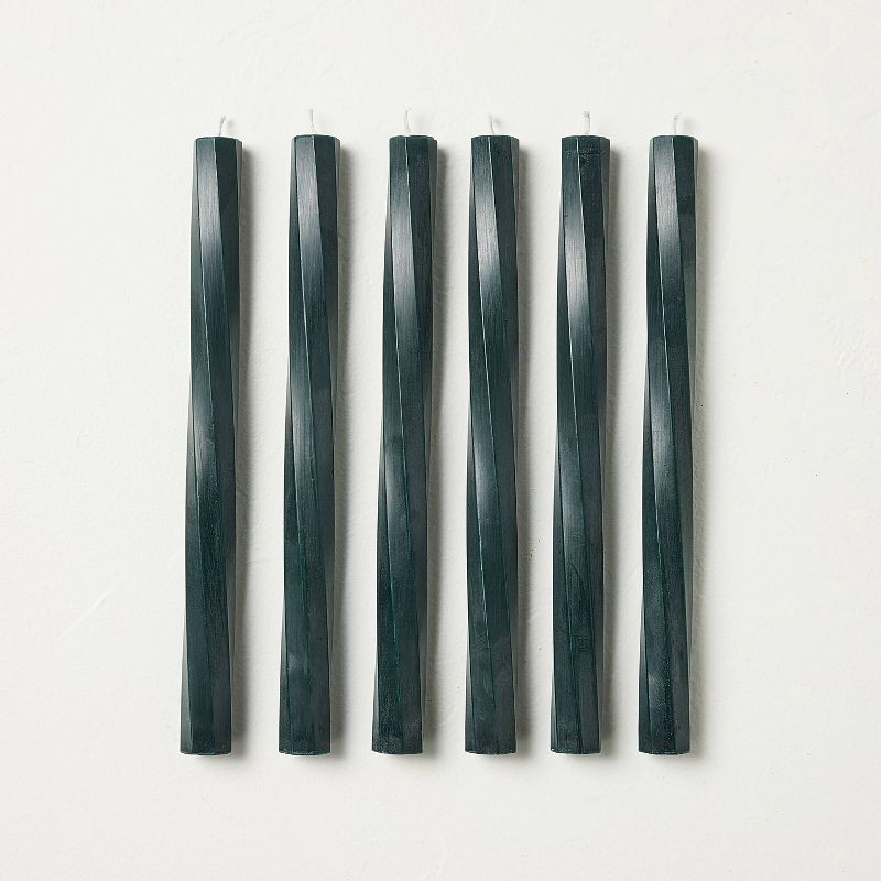 slide 1 of 3, Hearth & Hand with Magnolia 6pk 10" Soft Twist Taper Set Dark Green - Hearth & Hand™ with Magnolia, 6 ct