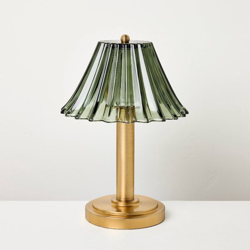 slide 1 of 5, Hearth & Hand with Magnolia Glass Shade Table Lamp Green - Hearth & Hand™ with Magnolia, 1 ct