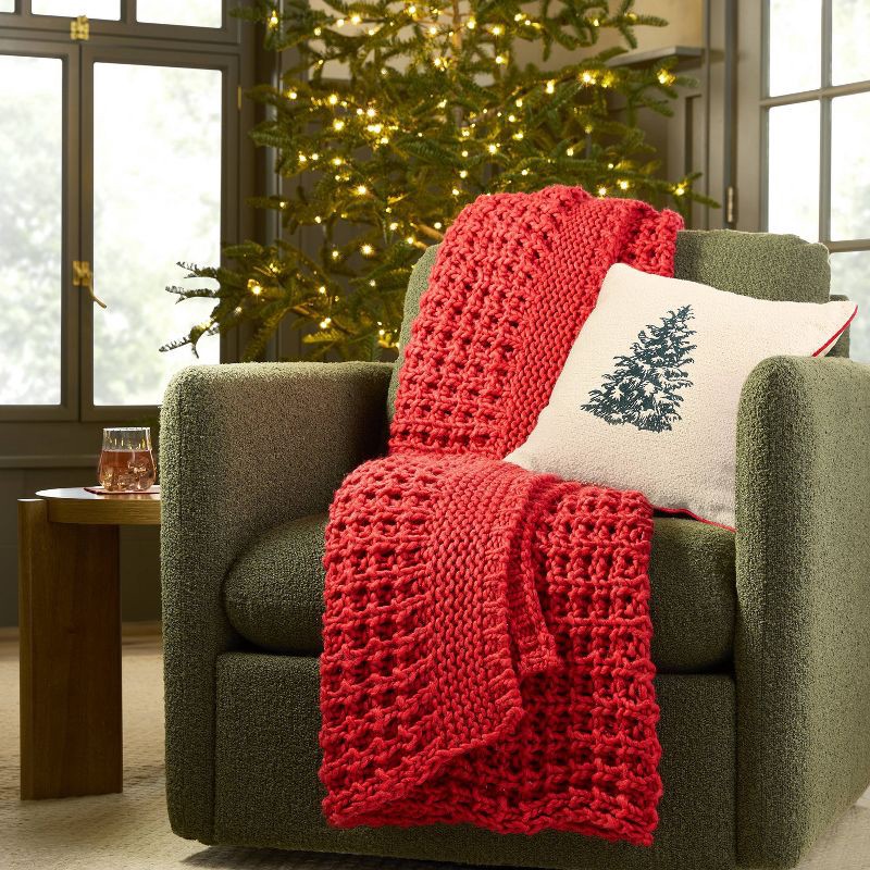 slide 2 of 4, Hearth & Hand with Magnolia 16"x16" Tree Icon Toss Square Pillow Cream/Red Edge - Hearth & Hand™ with Magnolia, 1 ct