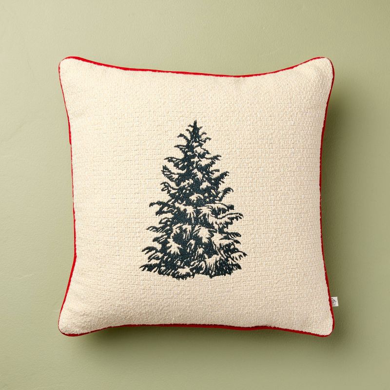 slide 1 of 4, Hearth & Hand with Magnolia 16"x16" Tree Icon Toss Square Pillow Cream/Red Edge - Hearth & Hand™ with Magnolia, 1 ct