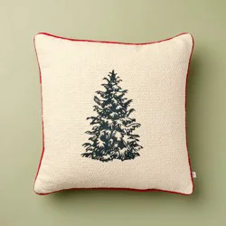 Hearth & Hand with Magnolia 16"x16" Tree Icon Toss Square Pillow Cream/Red Edge - Hearth & Hand™ with Magnolia