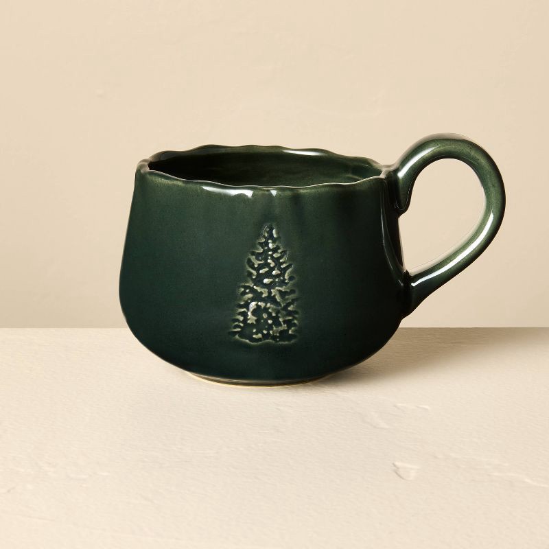 slide 1 of 3, Hearth & Hand with Magnolia 13.5oz Stoneware Debossed Tree Holiday Mug Green - Hearth & Hand™ with Magnolia, 13.5 oz