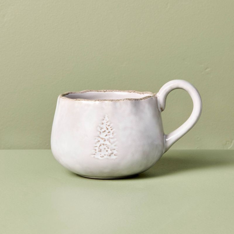 slide 1 of 3, Hearth & Hand with Magnolia 13.5oz Stoneware Debossed Tree Holiday Mug Sour Cream - Hearth & Hand™ with Magnolia, 13.5 oz