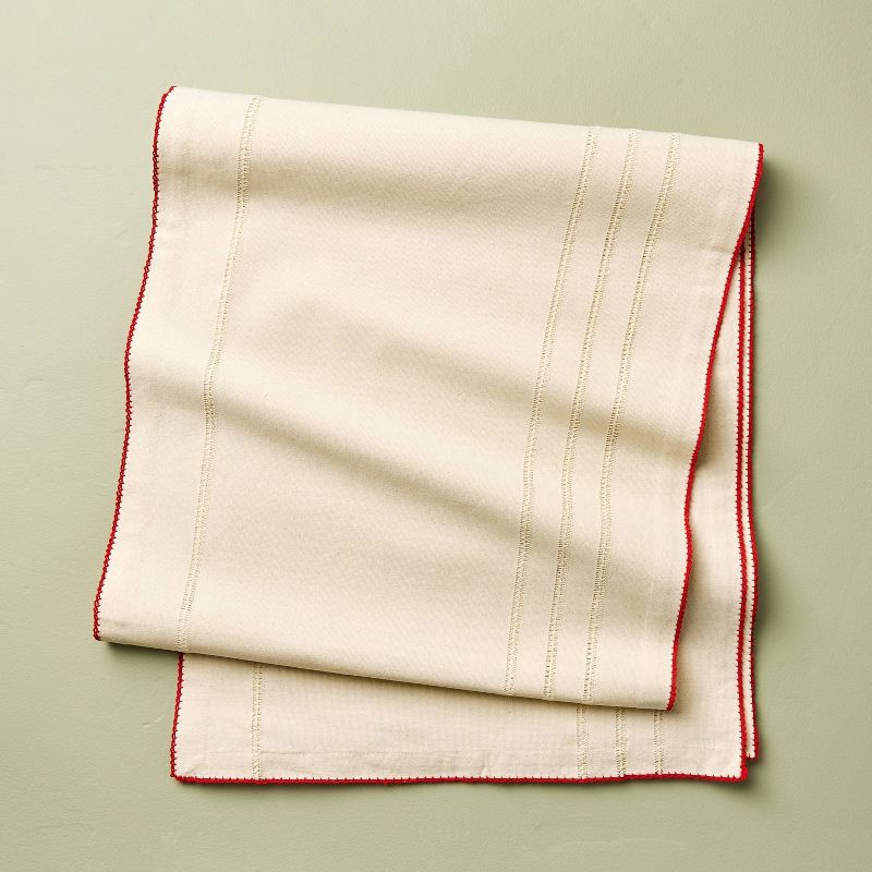 slide 1 of 3, Hearth & Hand with Magnolia 90"x20" Red Trim Table Runner - Hearth & Hand™ with Magnolia, 1 ct