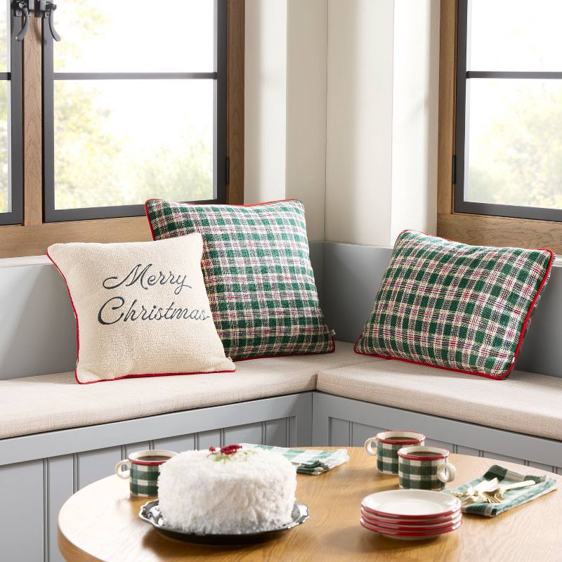 slide 2 of 4, Hearth & Hand with Magnolia 16"x16" 'Merry Christmas' Icon Square Toss Pillow Cream/Red Edge - Hearth & Hand™ with Magnolia, 1 ct