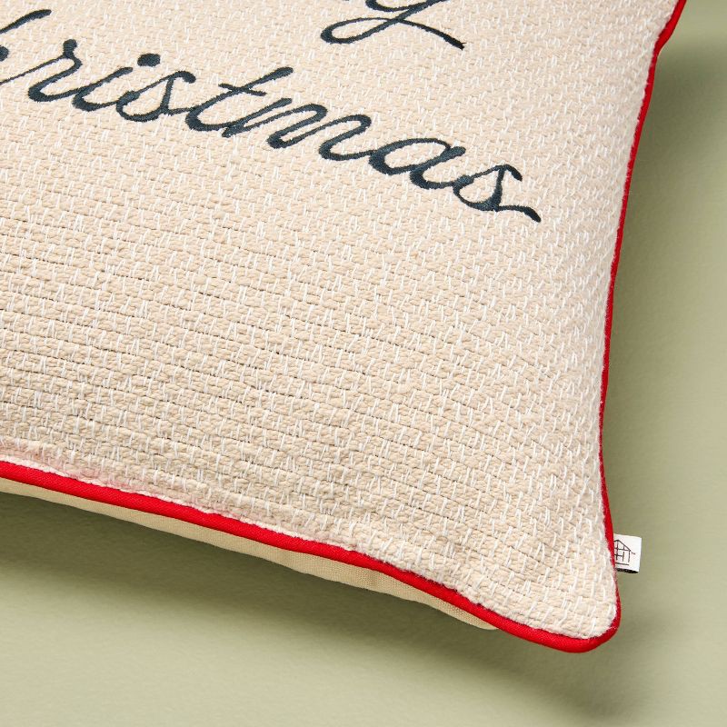 slide 4 of 4, Hearth & Hand with Magnolia 16"x16" 'Merry Christmas' Icon Square Toss Pillow Cream/Red Edge - Hearth & Hand™ with Magnolia, 1 ct