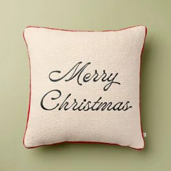 Hearth & Hand with Magnolia 16"x16" 'Merry Christmas' Icon Square Toss Pillow Cream/Red Edge - Hearth & Hand™ with Magnolia